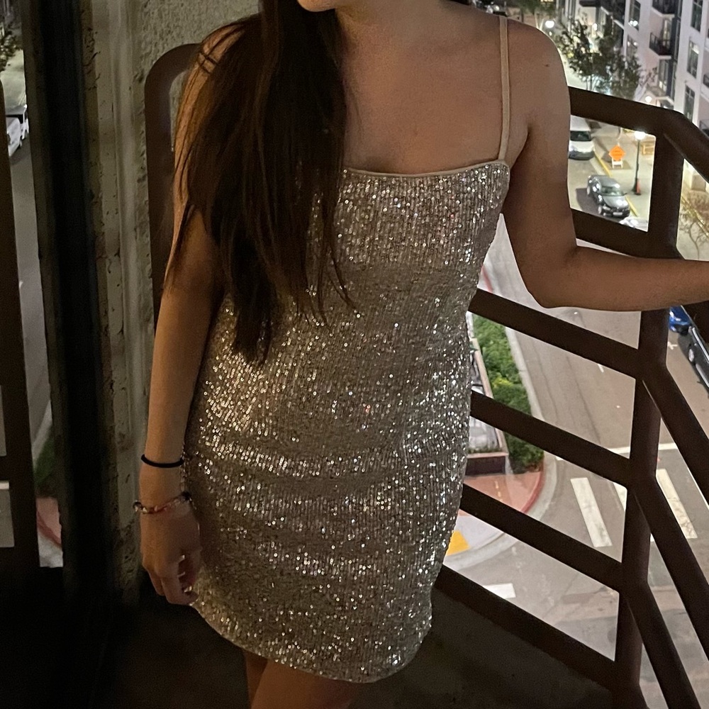 Silver Sequin Mini Dress